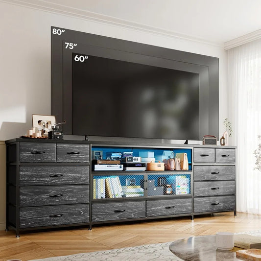 ZHUXIANG TV Stand With LED Lighting And Charging Station