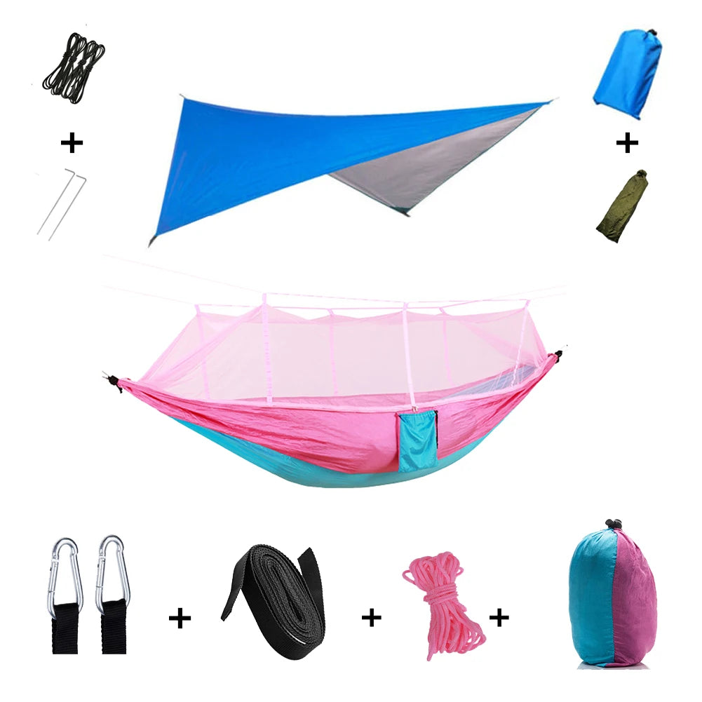 Anti Outdoor Camping Hammock With Mosquito Net And Rain Tent Equipment Shelters Camp Bed Survival Portable Hammock