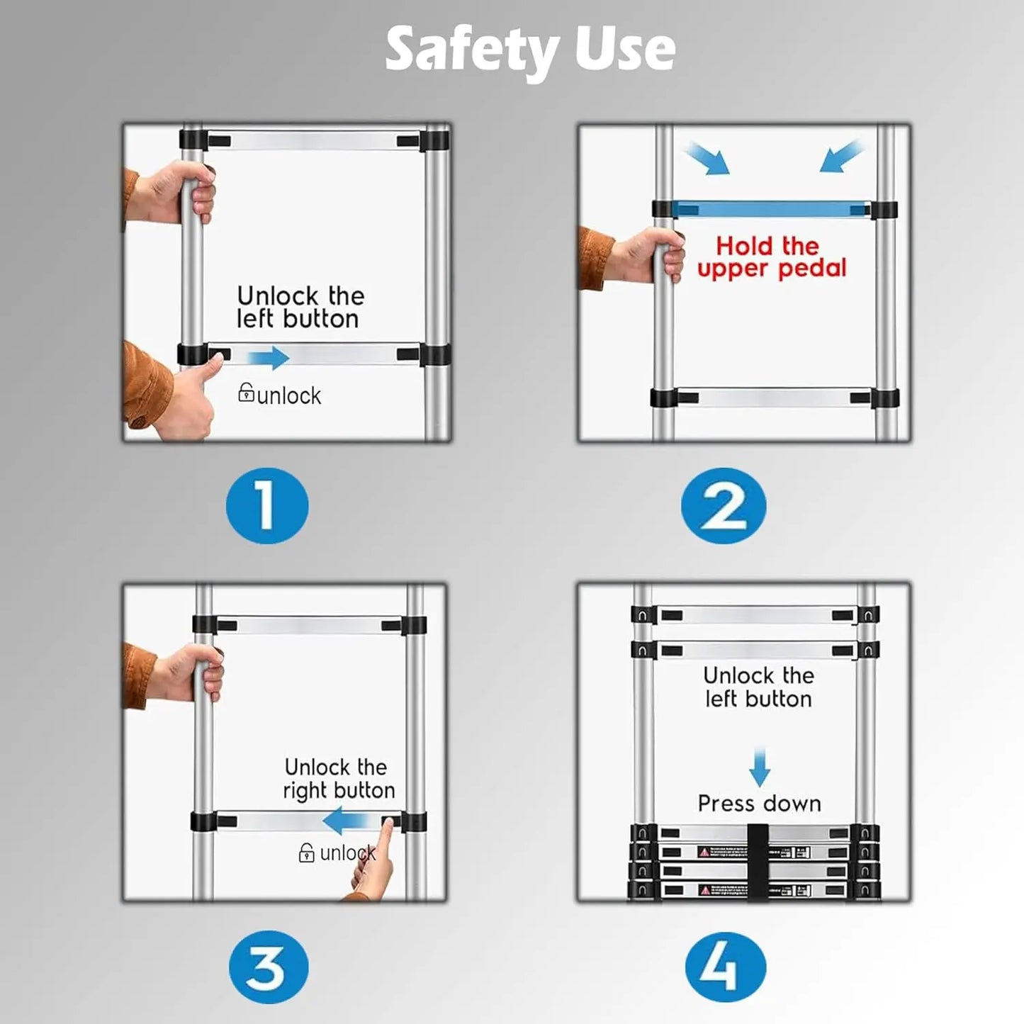 DayPlus Heavy Duty Telescopic Ladder Aluminum Multi Purpose Indoor Outdoor Hooks