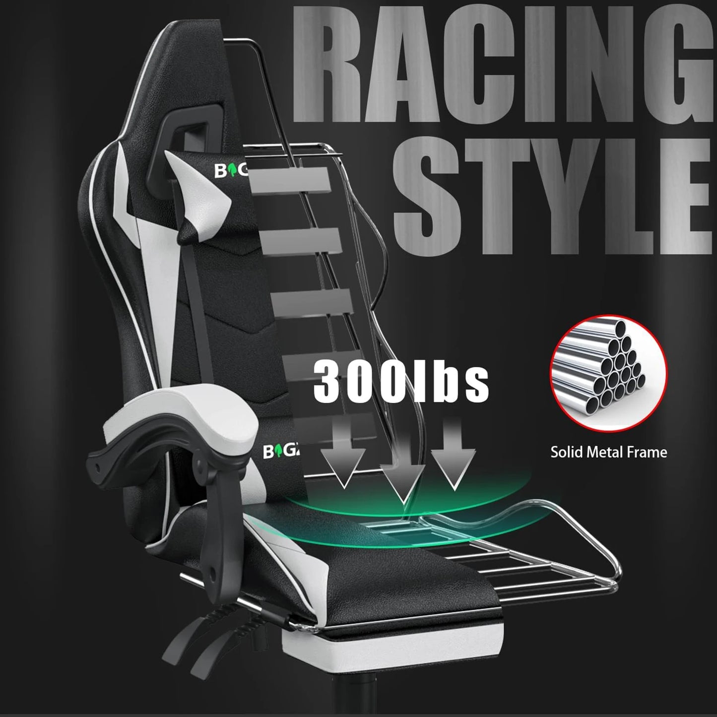 Bigzzia Ergonomic Gaming Chair With Footrest Lumbar