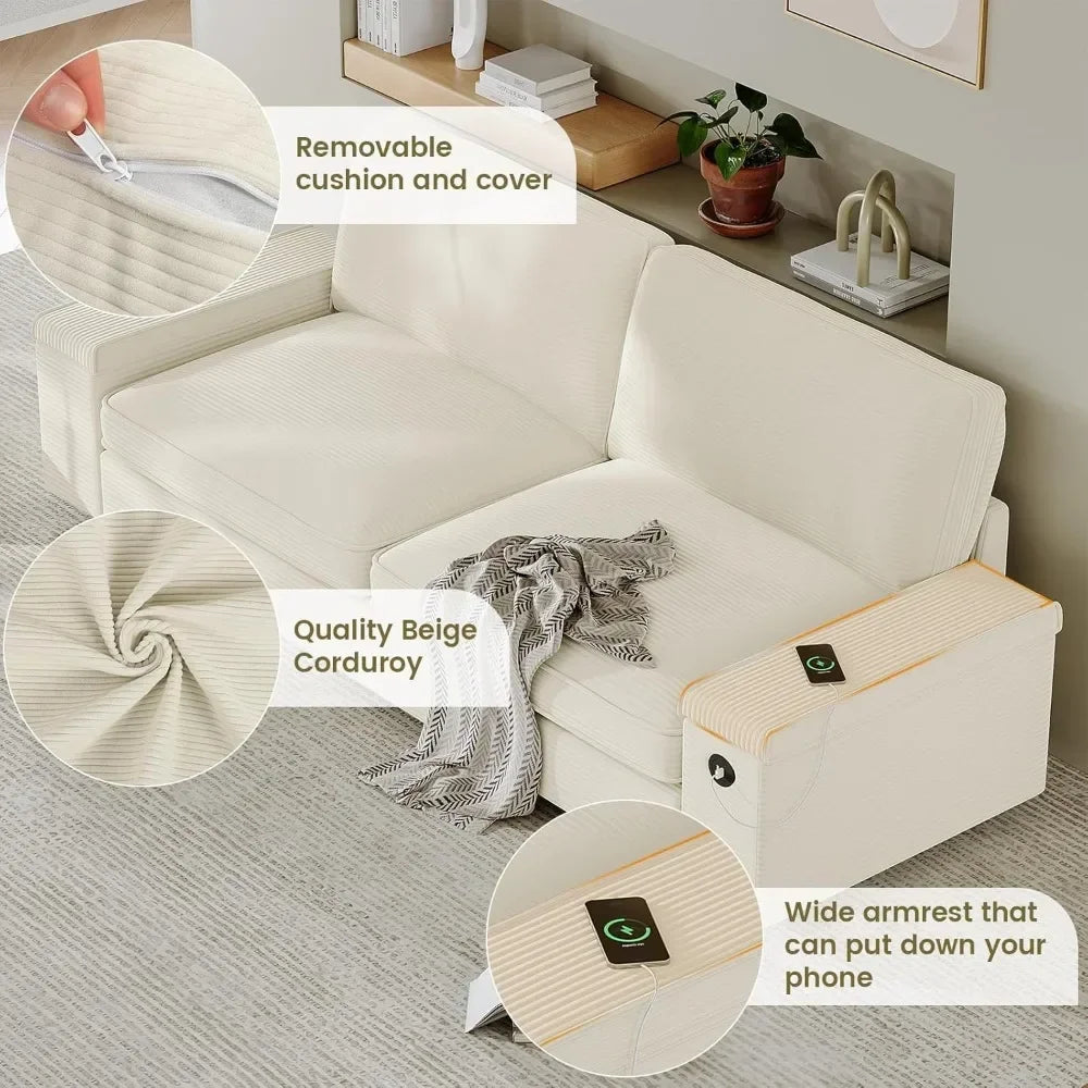 Modern Oversized Sofa with Storage and USB