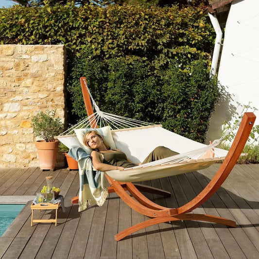 14 FT Hammock with Stand for Outside, 2 Person Heavy Duty Wooden Hammock Stand, Large Hammock Bed