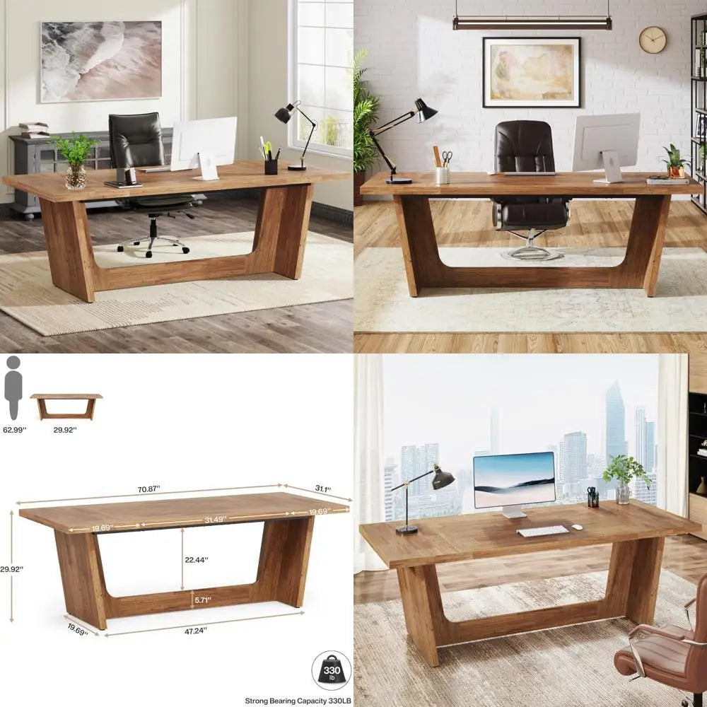 MKDK Executive Home Office Desk With Solid Wood Pedestal