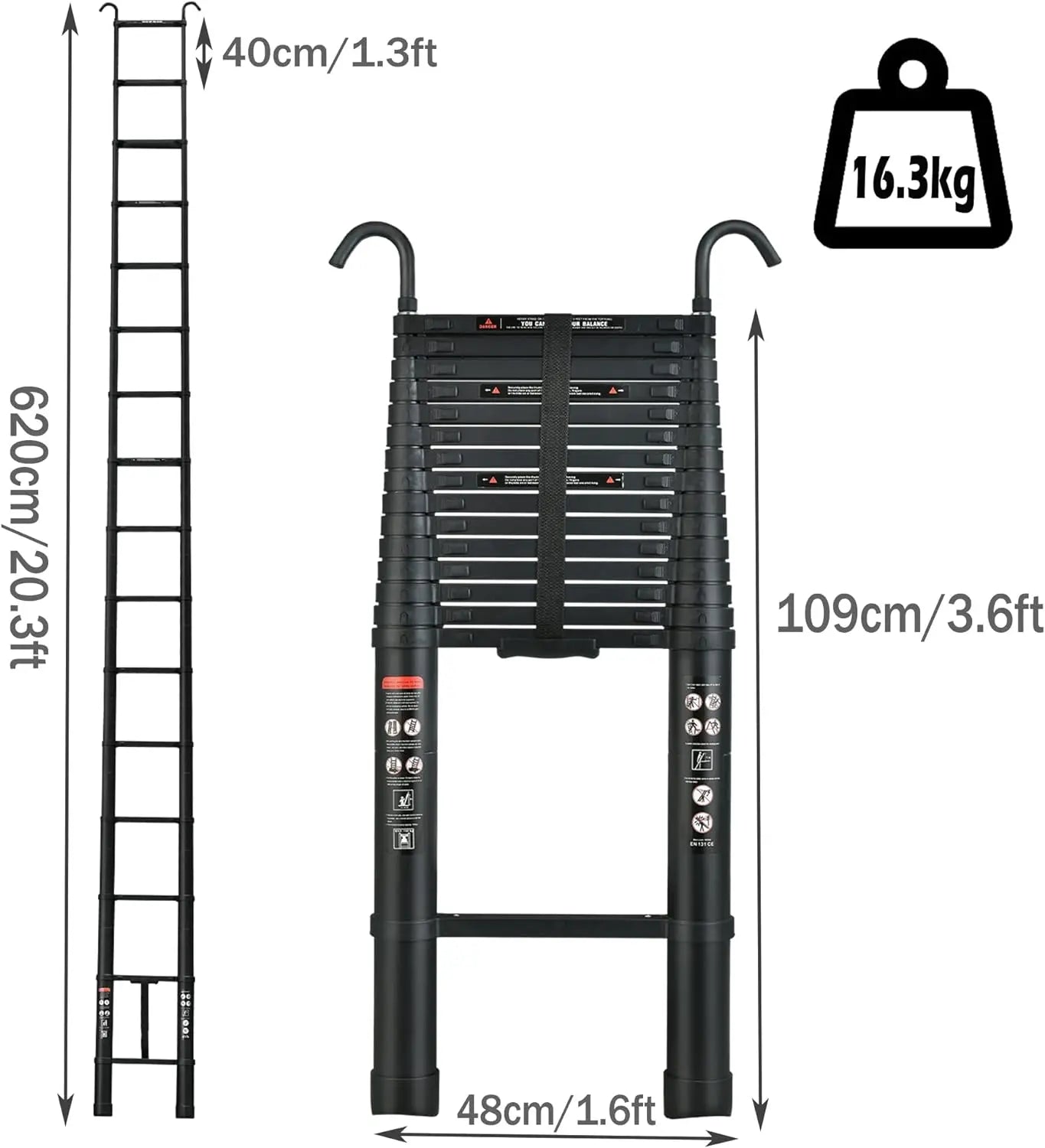 DayPlus Aluminum Telescopic Ladder With Hooks For Roof