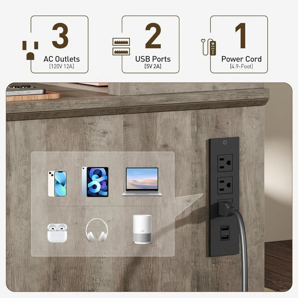 ANGDUO Farmhouse Executive Desk With Drawers And File Cabinet