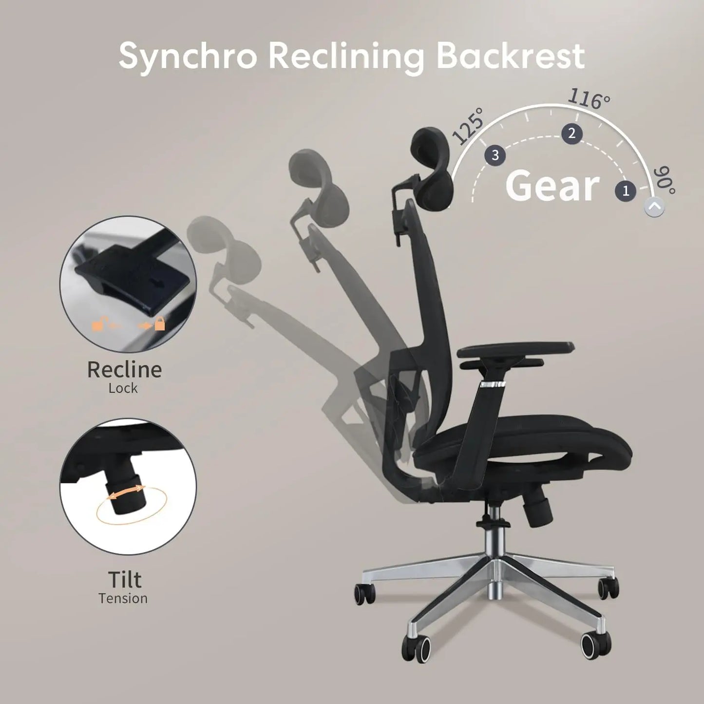 Ergonomics Mesh Lumbar Support Office Chair Tilt High Back