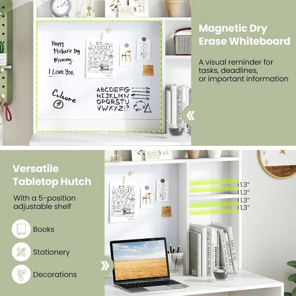 LZJV Modern Computer Desk with Hutch and Bookshelf