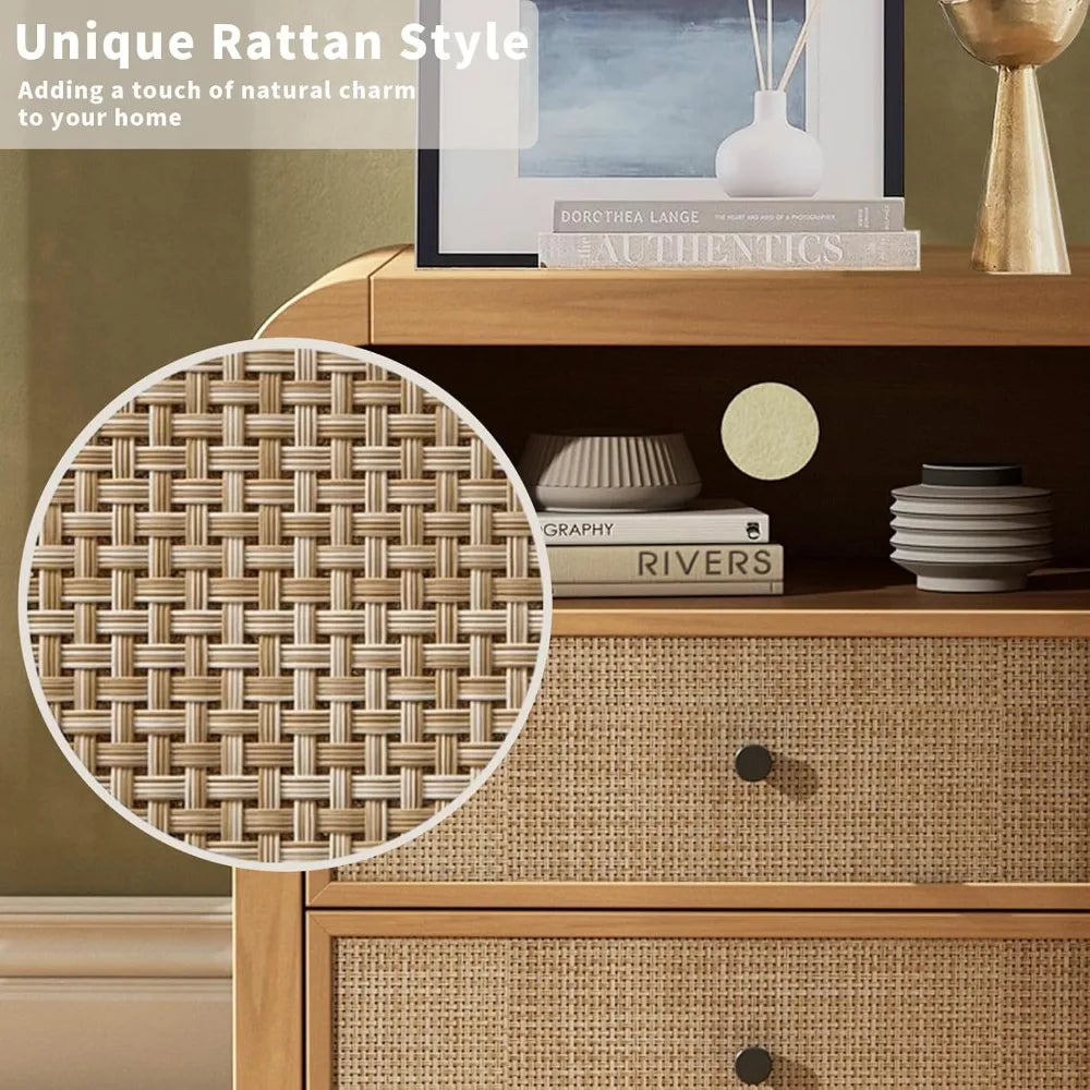 ANGDUO Rattan Nightstand Set of 2 With Charging Station