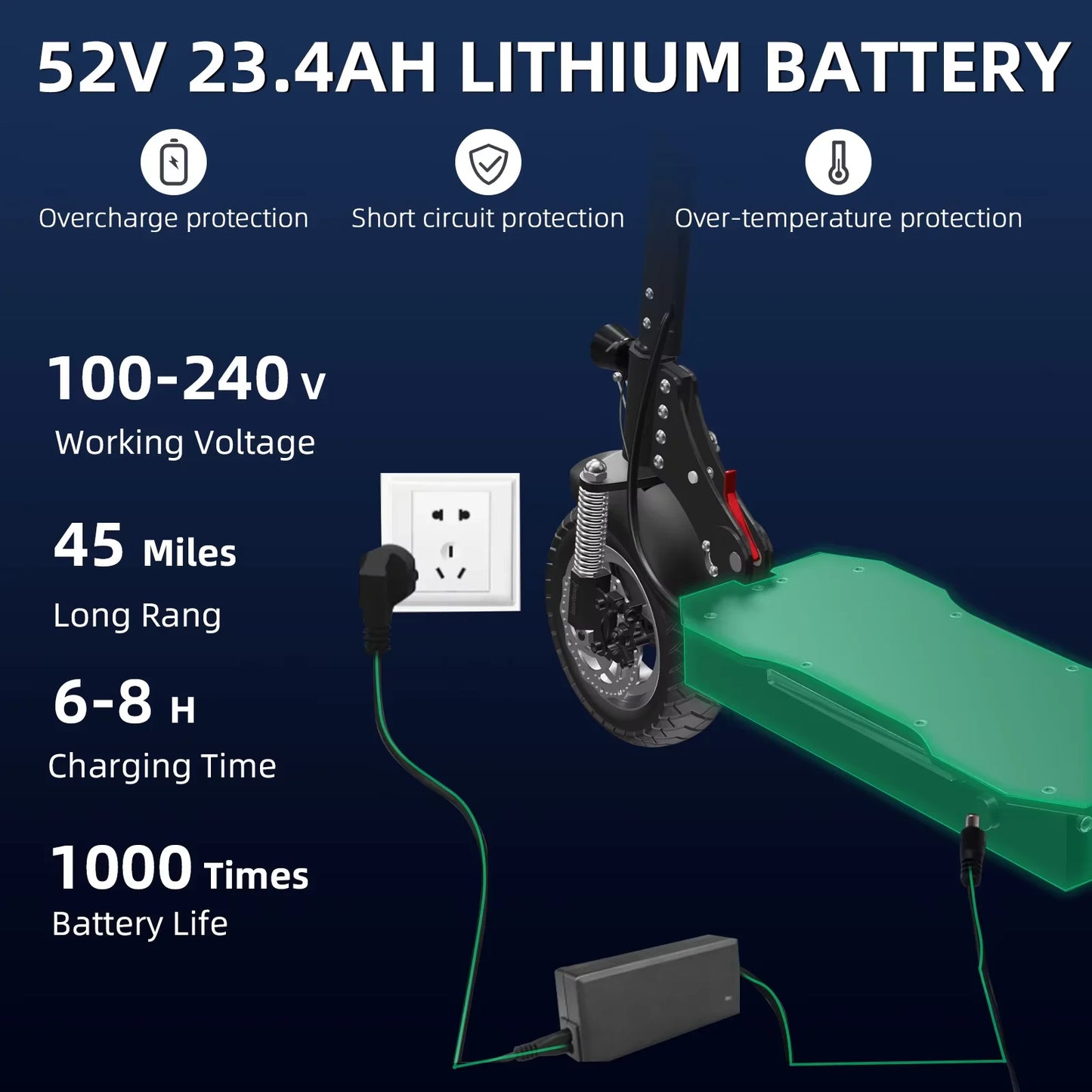 Hign Concerned 52V Electric Scooter 2500W Up 50 Miles