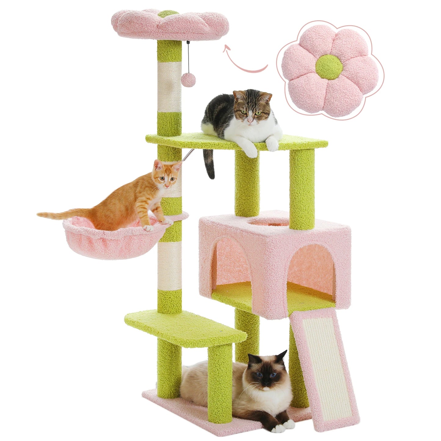 PEQULTICN Flower Cat Tree FourTier Cat Tower Indoor Condo