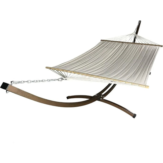 15 Ft. Indoor/Outdoor Heavy Duty Textured Bronze Steel Arc Hammock Stand w/Premium Quilted Hammock Bed. (Beige)