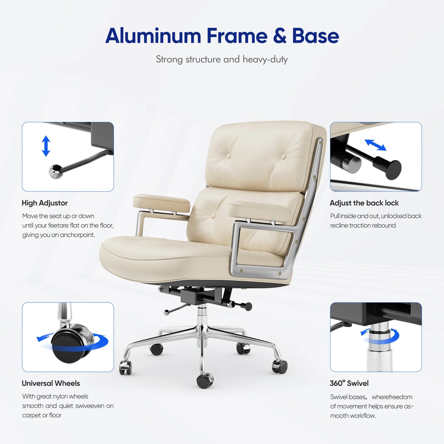 Furgle Genuine Leather Office Chair With Aluminum Arms