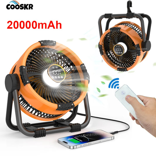 Camping Fan 20000mAh Wireless Outdoor Tent Camping Fan Portable Air Circulator Cooling Ceiling Fan with LED Light Remote Control