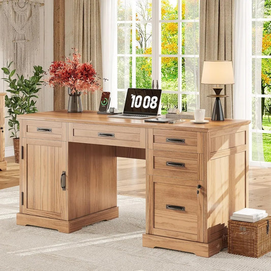 RBXC Farmhouse Style Desk With Drawers And File Cabinet