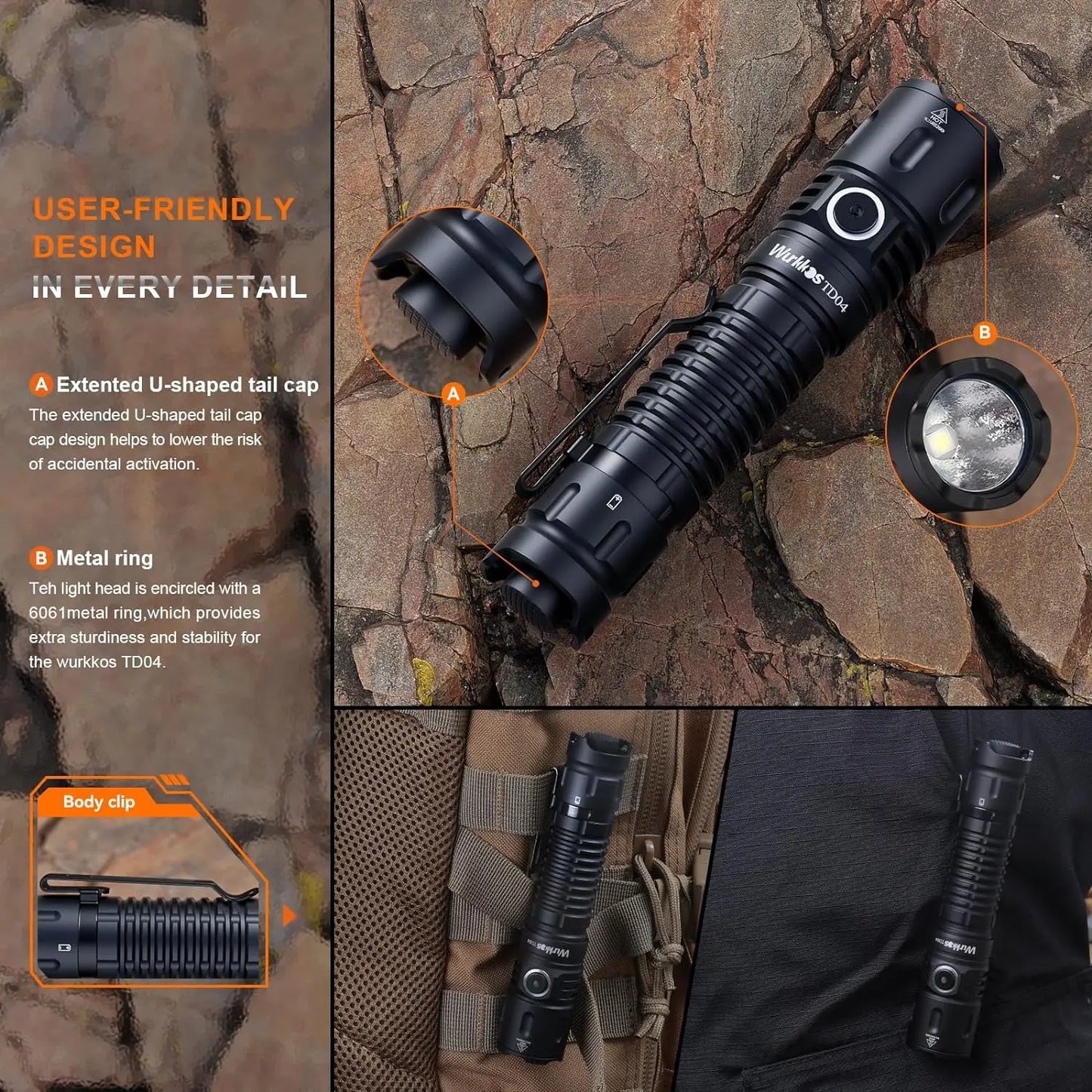 Wurkkos TD04 Rechargeable Tactical Flashlight XHP50D