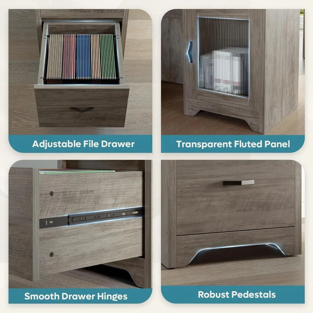 HUANZHUANG L Shaped Farmhouse Desk Hutch And Charging Station