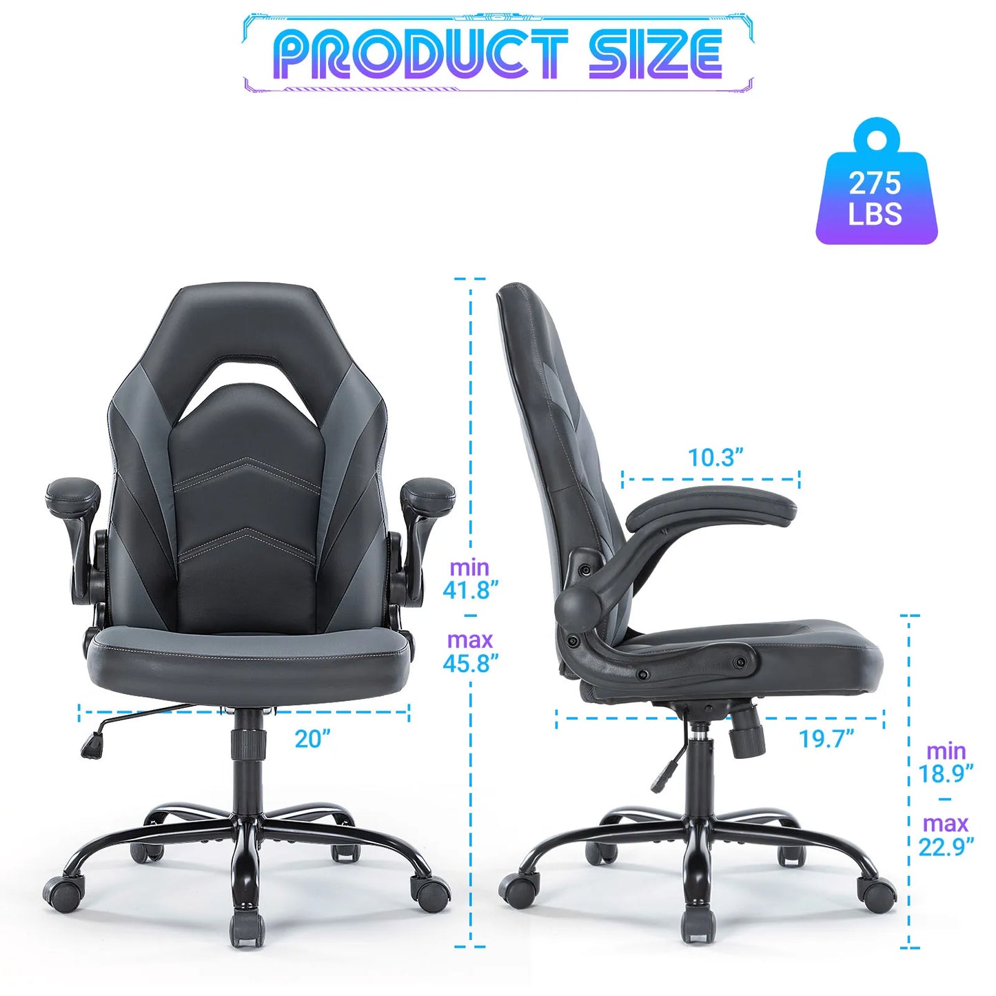 JHK Ergonomic Office Gaming Desk Chair Adjustable PU Leather Racing Chair with Flip-Up Armrests for Home and Office Use