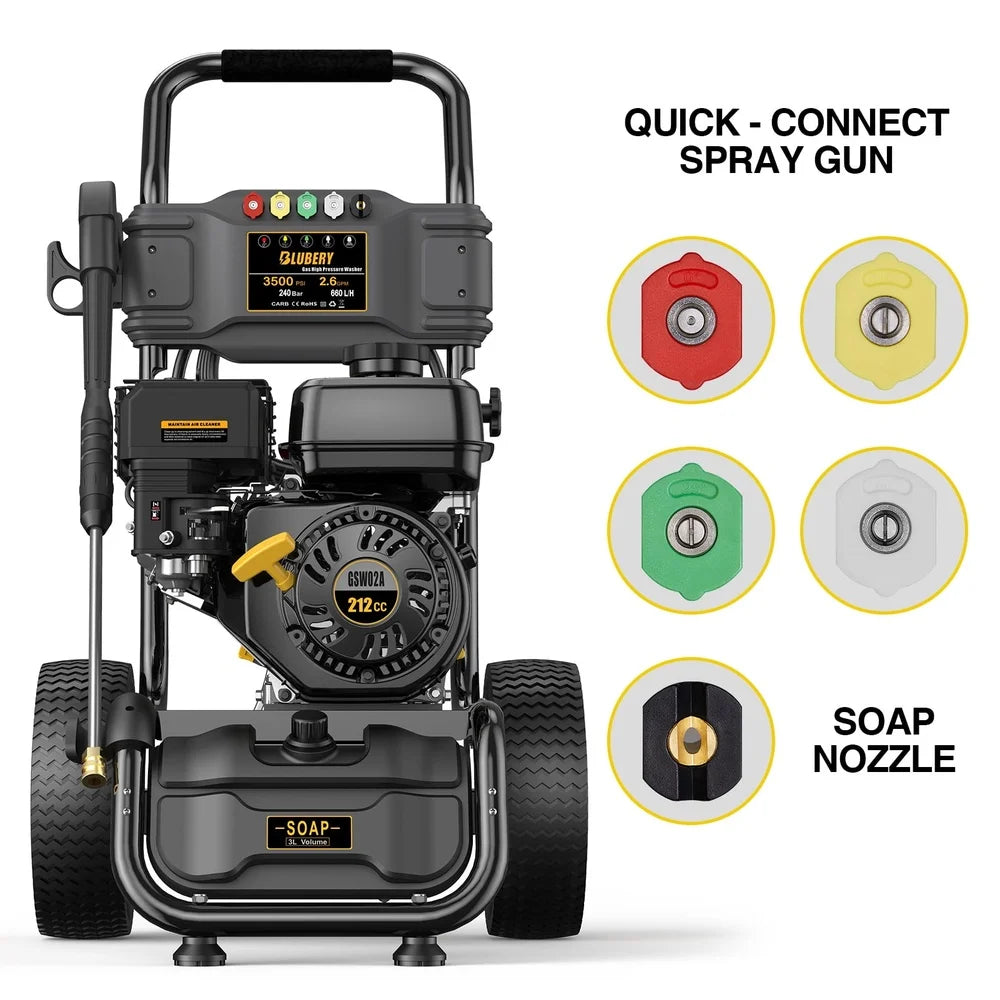 3500 PSI Gas Pressure Washer 2.6 GPM Heavy Duty Power Washer with 30ft Hose Quick Connect Nozzles Home Cleaning Tasks