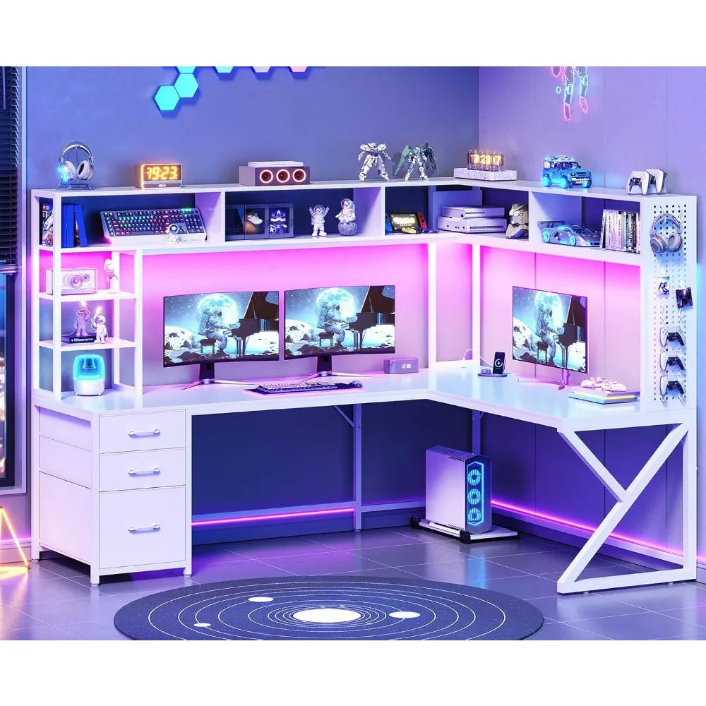 LZJV L-Shaped Gaming Desk With Storage And Pegboard