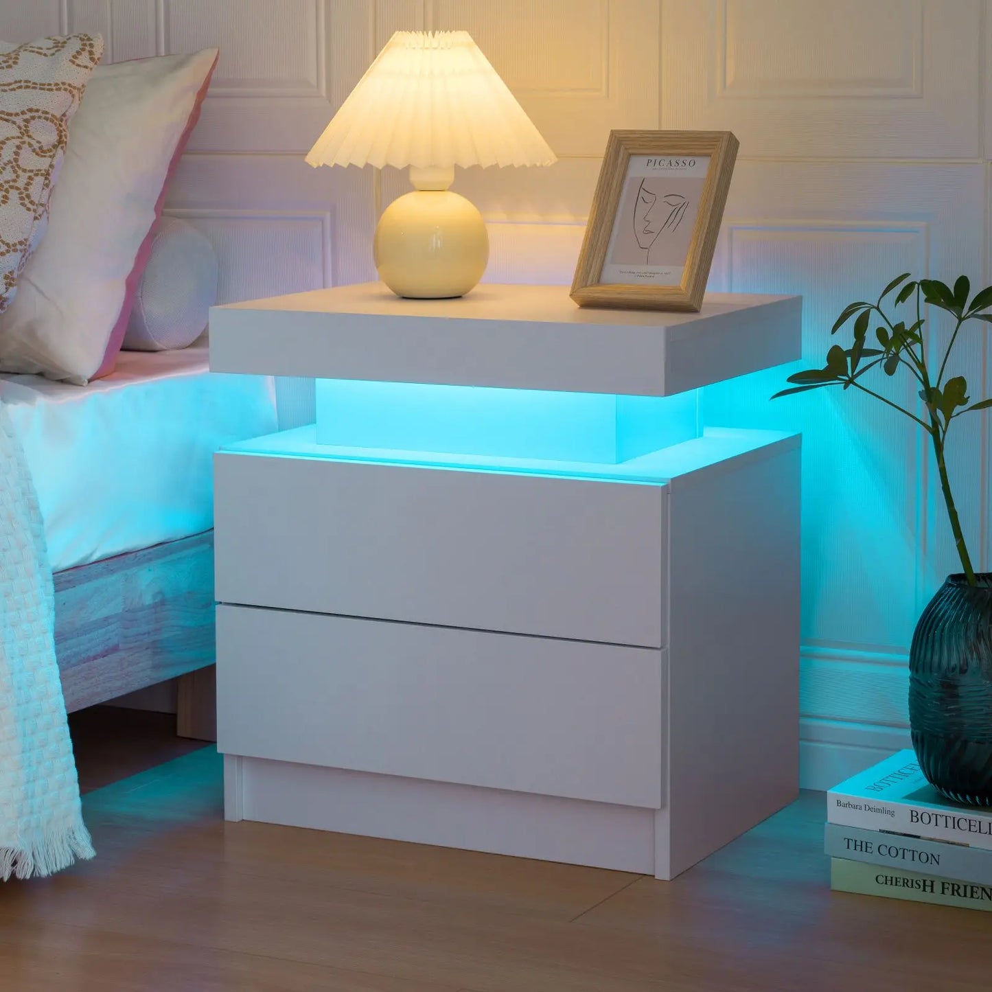 Cubehom LED Nightstand With 2 Drawers For Bedroom Furniture