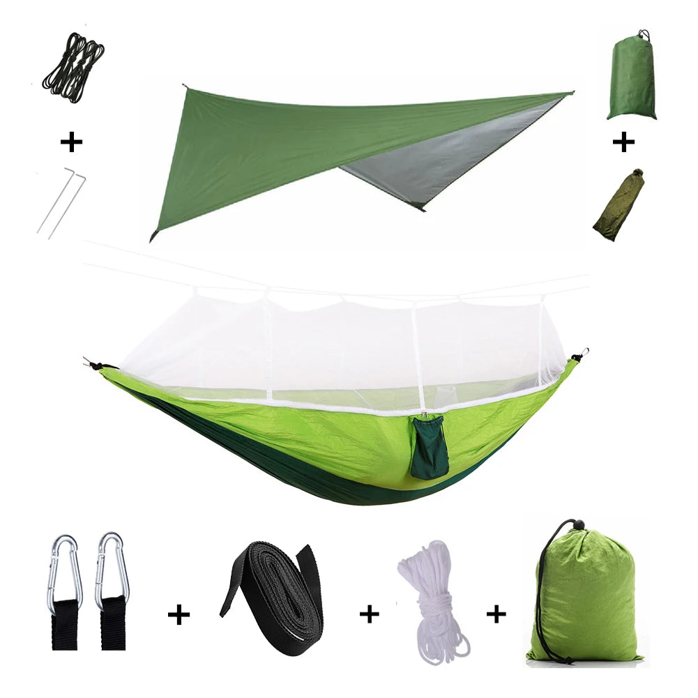 Anti Outdoor Camping Hammock With Mosquito Net And Rain Tent Equipment Shelters Camp Bed Survival Portable Hammock