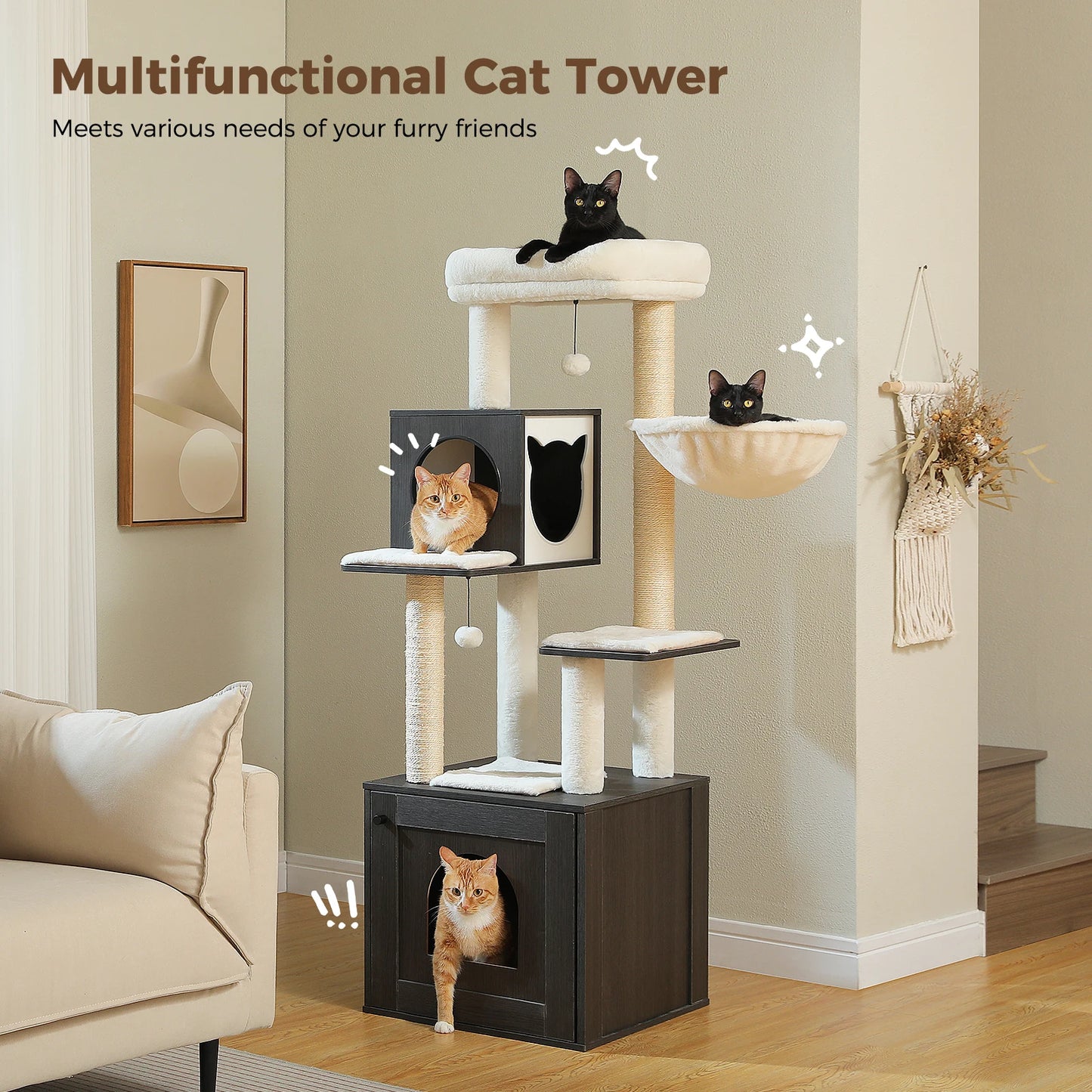 PAWZ Road Wood Cat Tree with Storage Cabinet Tower
