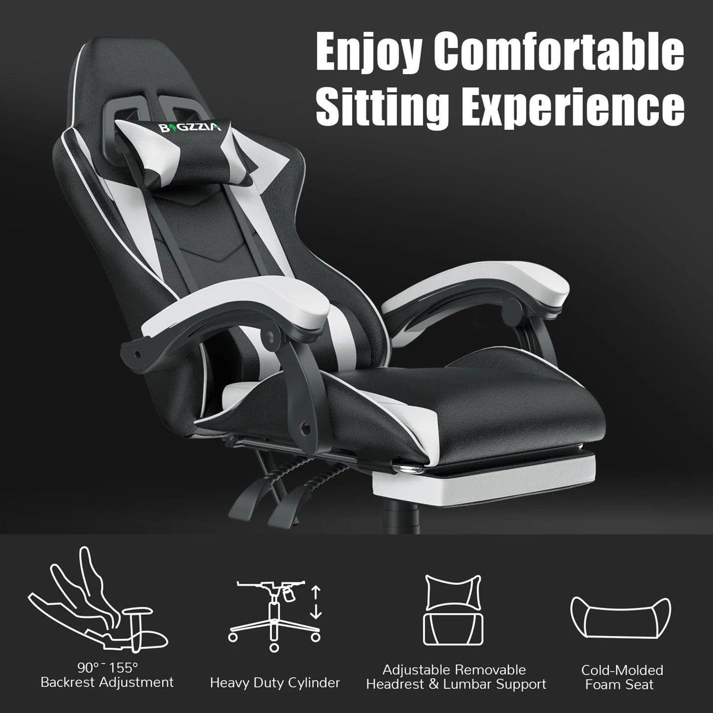 Bigzzia Ergonomic Gaming Chair With Footrest Lumbar