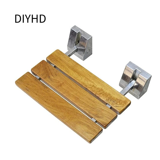 DIYHD SD 15" Shower Bench (40x34)cm,Teak Wood Floding Seat,Wall Mount Bathroom Stool for Inside shower to sit on,Waterproof