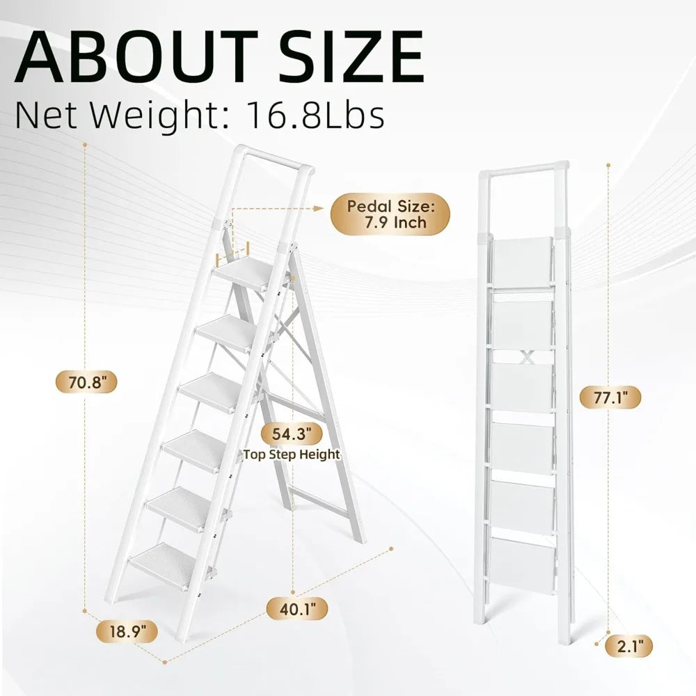 Aluminum Step Ladder Folding With Handrail Lightweight Six Steps