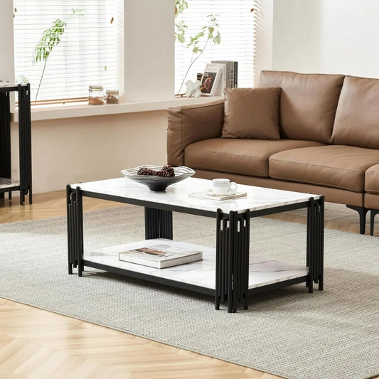 44.88 X 25.2'' Modern Coffee Table, Rectangle Simple Coffee Tables with 1-Tier Storage Shelves, Metal Center Table Minimalist Co