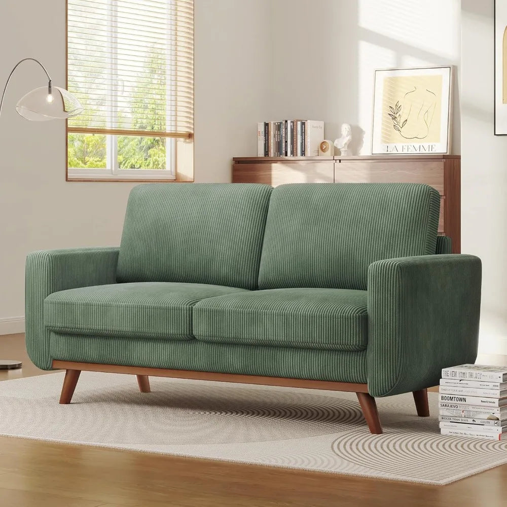 Comfy Corduroy Loveseat with Deep Seat and Solid Wood Frame