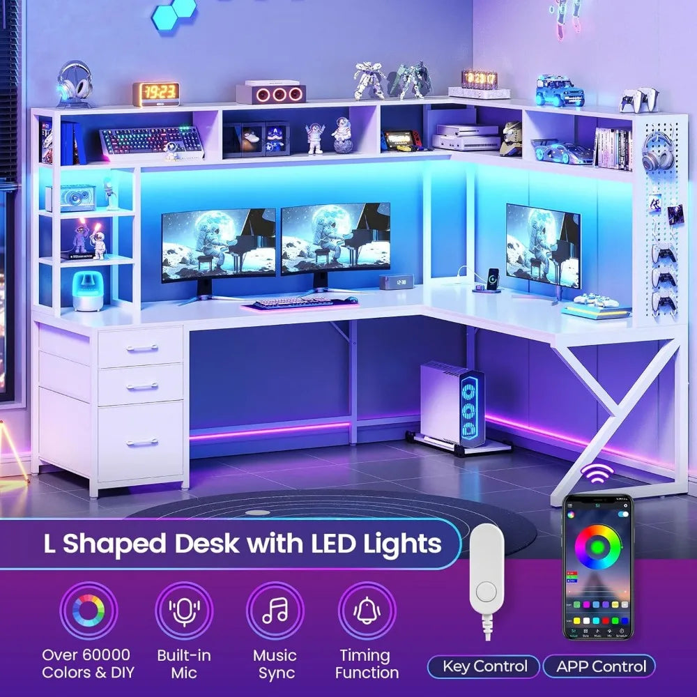 LZJV L-Shaped Gaming Desk With Storage And Pegboard