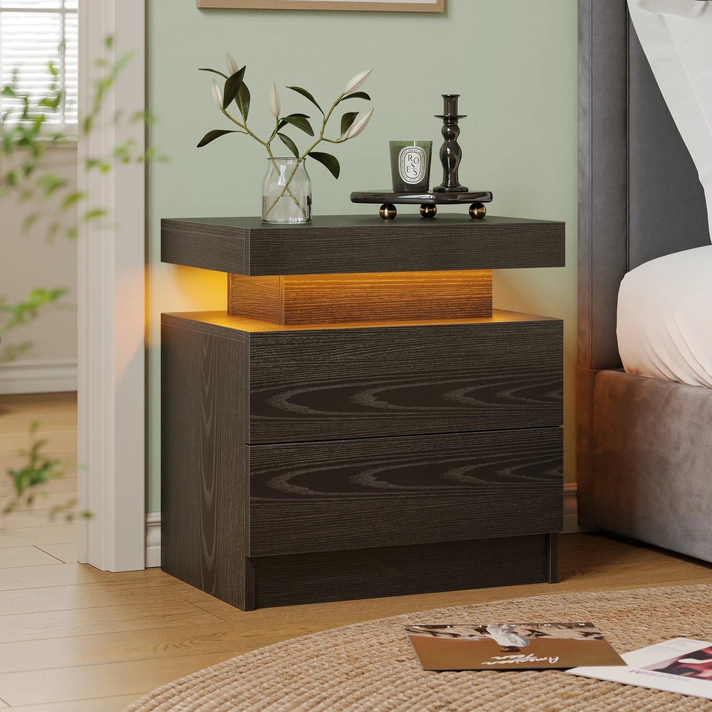 Cubehom LED Nightstand With 2 Drawers For Bedroom Furniture