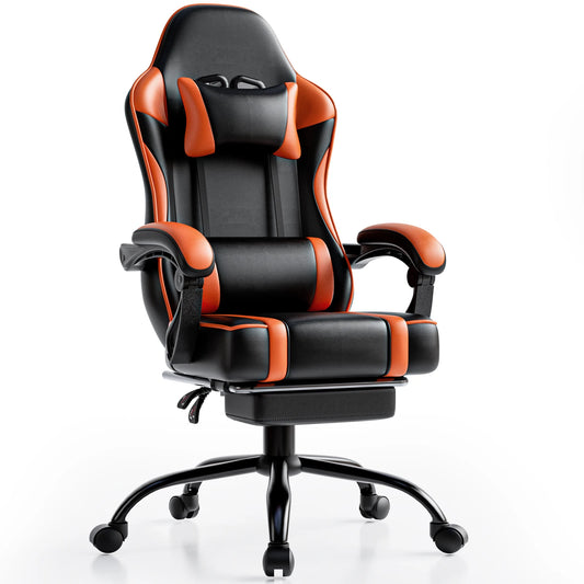 Gaming Chair with Footrest PU Leather Video Game Chair for Adults Reclining Gamer Chair Office Desk Chair