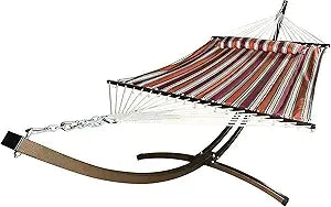 15 Ft. Indoor/Outdoor Heavy Duty Textured Bronze Steel Arc Hammock Stand w/Premium Quilted Hammock Bed. (Beige)