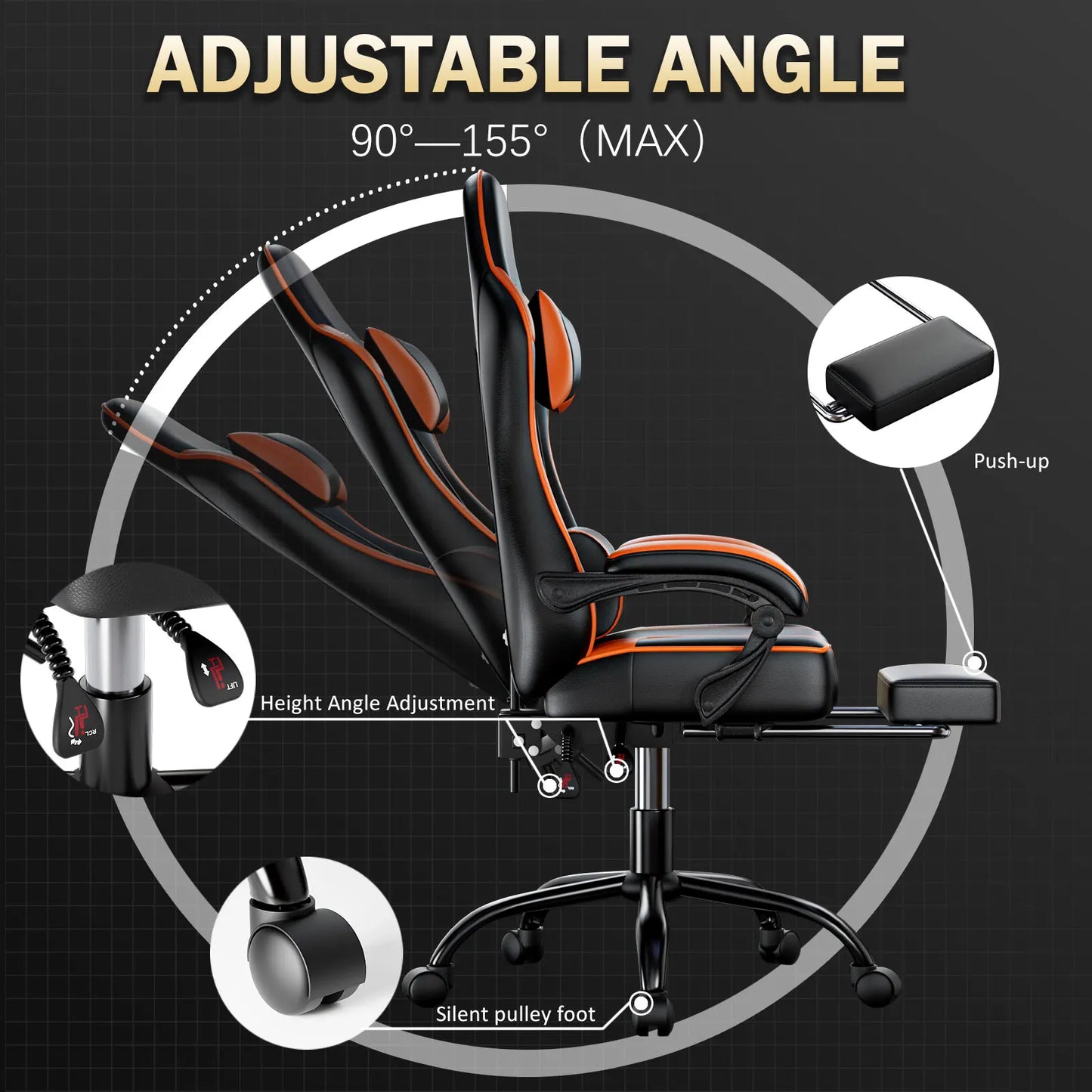 Gaming Chair with Footrest PU Leather Video Game Chair for Adults Reclining Gamer Chair Office Desk Chair