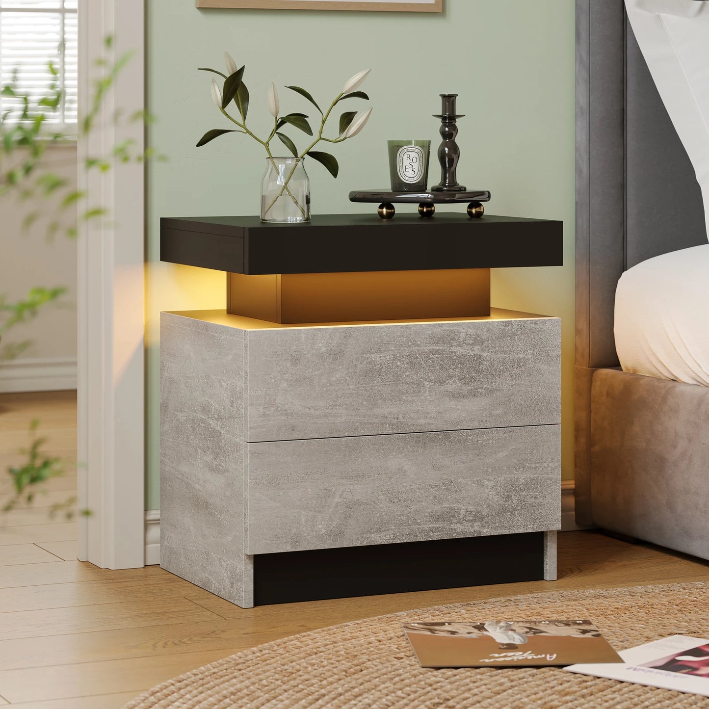 Cubehom LED Nightstand With 2 Drawers For Bedroom Furniture