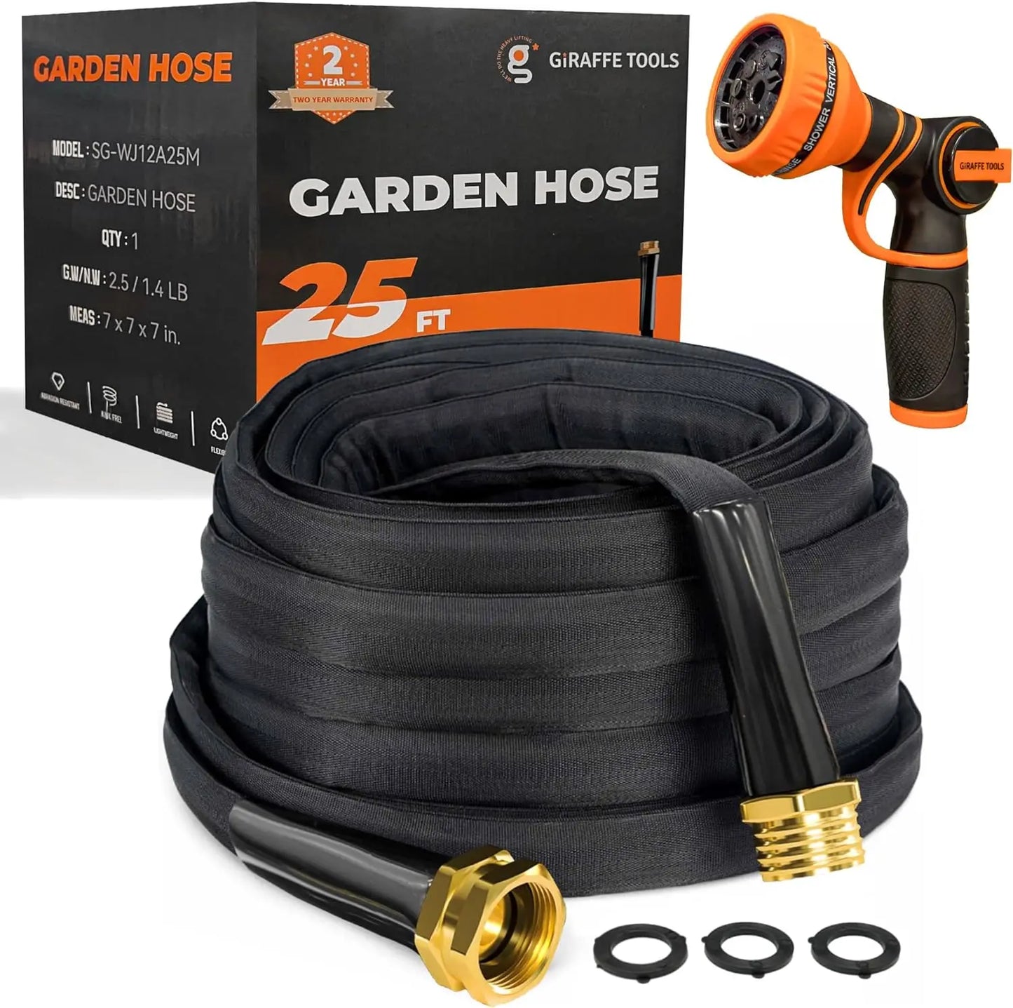 Giraffe Tools Garden Hose Lightweight Kink Free 9 Spray Nozzle