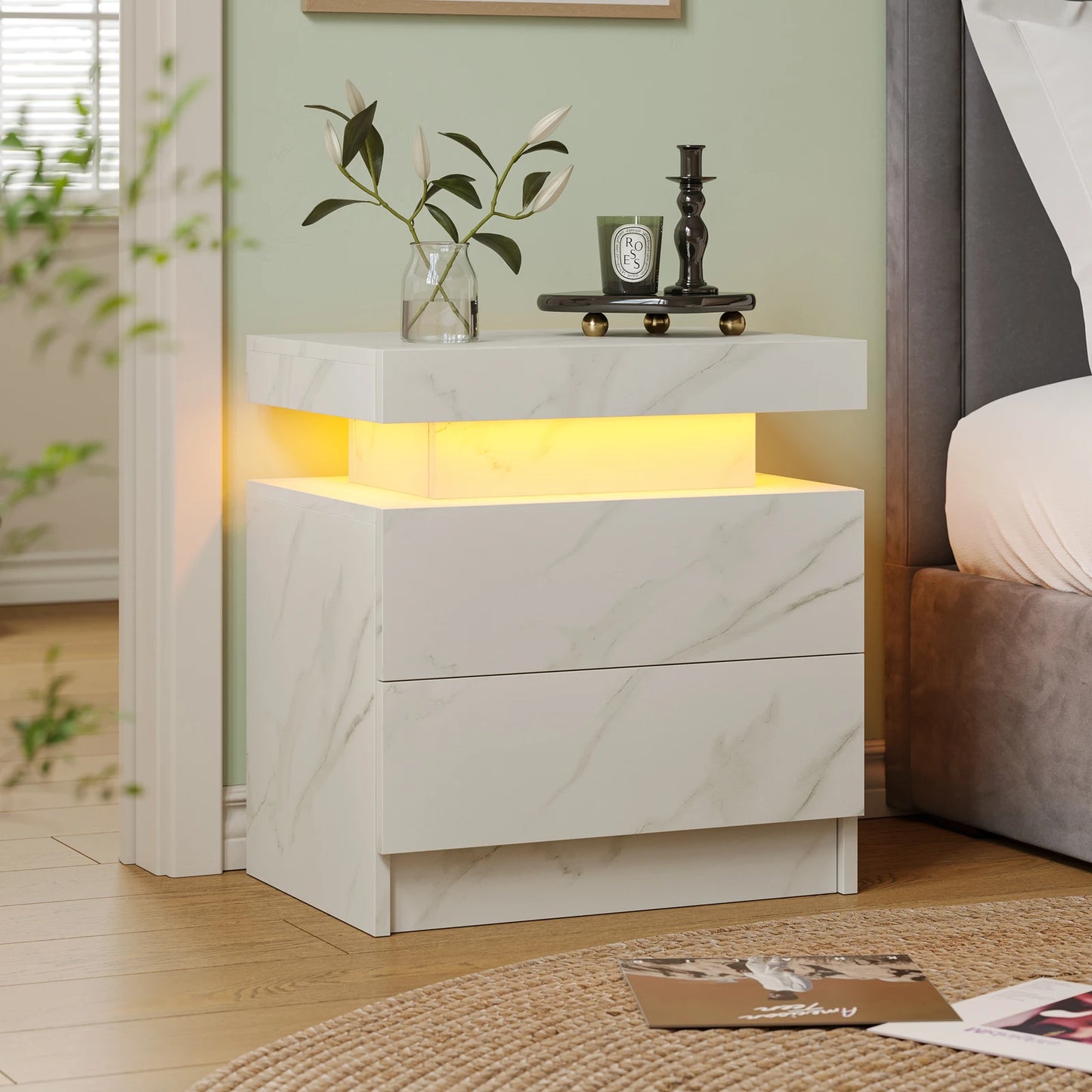 Cubehom LED Nightstand With 2 Drawers For Bedroom Furniture