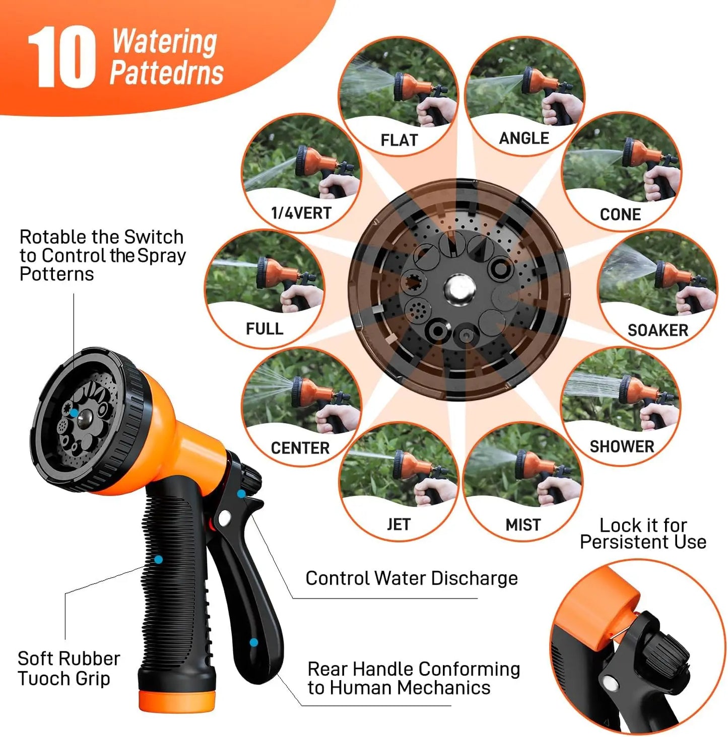 Garden Hose Stainless Steel Water Hose with 10 Functions Nozzle