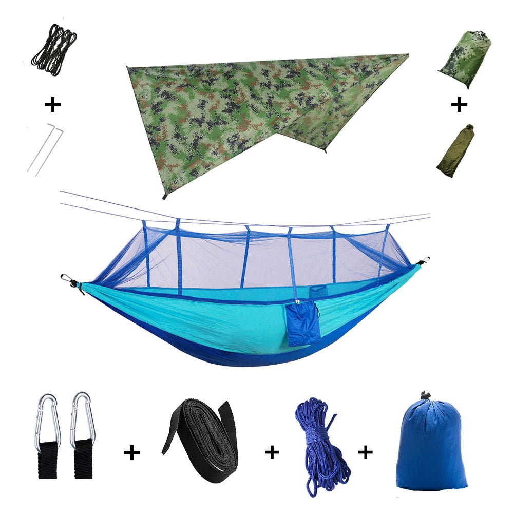 Anti Outdoor Camping Hammock With Mosquito Net And Rain Tent Equipment Shelters Camp Bed Survival Portable Hammock