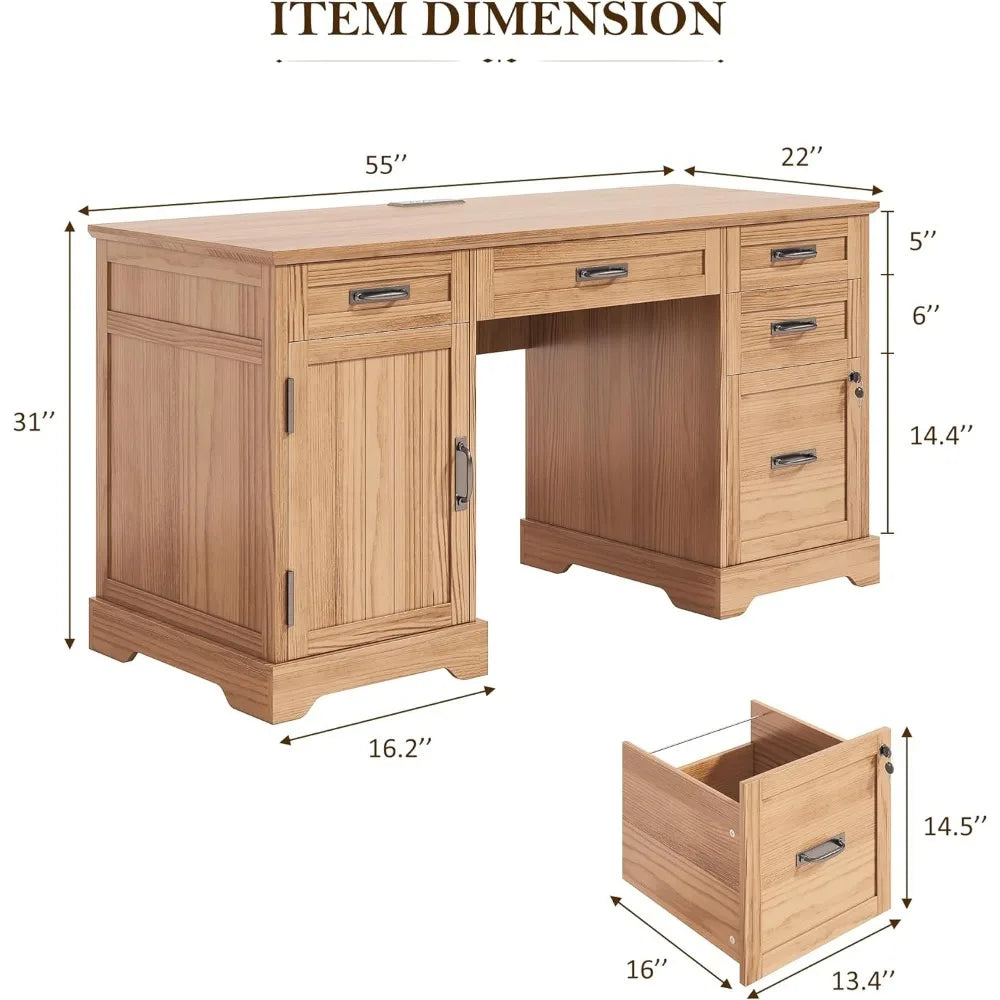 RBXC Farmhouse Style Desk With Drawers And File Cabinet