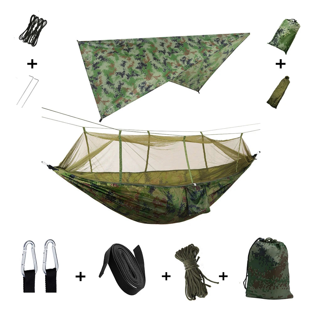 Anti Outdoor Camping Hammock With Mosquito Net And Rain Tent Equipment Shelters Camp Bed Survival Portable Hammock