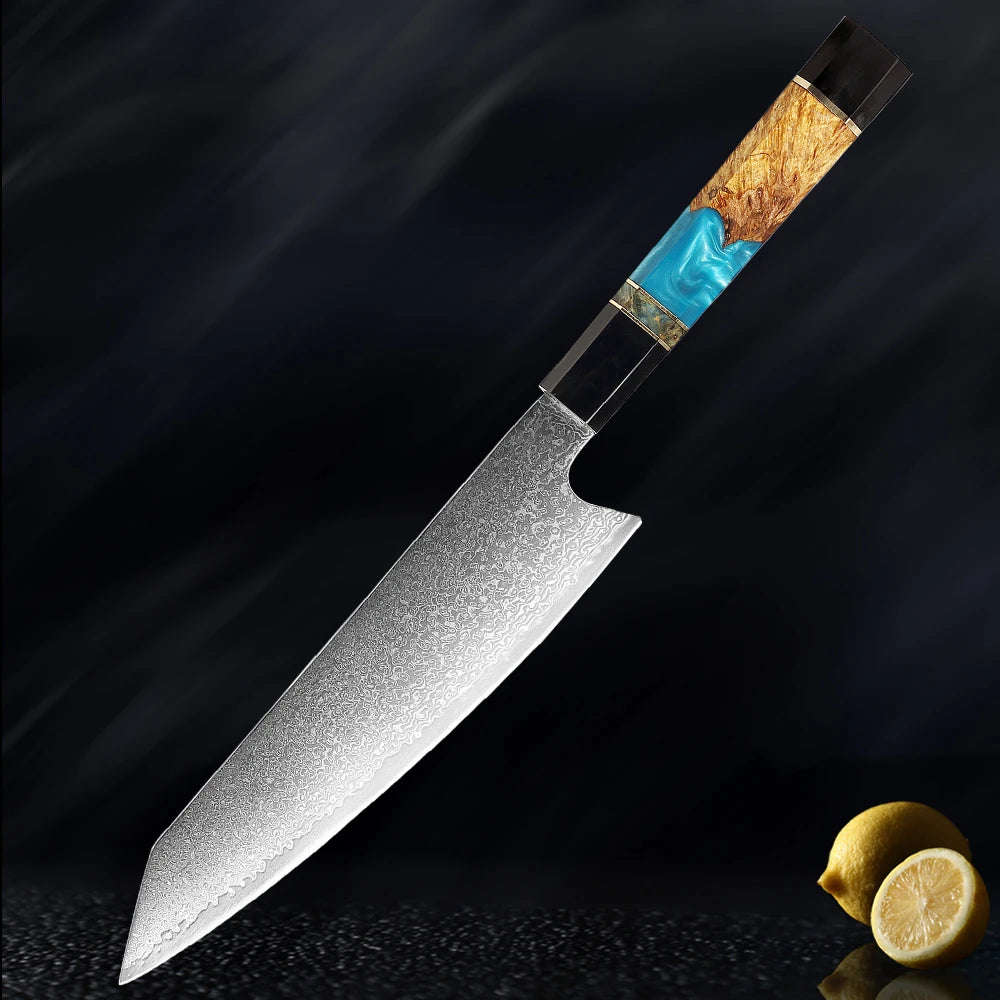 XITUO Damascus Steel Knife Set 1-5Pcs,Japanese Chef Knife,Super Sharp Kitchen Knives with Black Cow Horn Octagonal Handle
