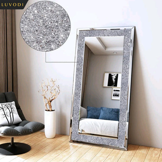 Luvodi Frameless Vanity Mirror Sparkling Crystal Rhinestones Wall Mount