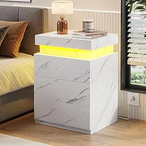 Modern Nightstand With Charging Station And LED Lights