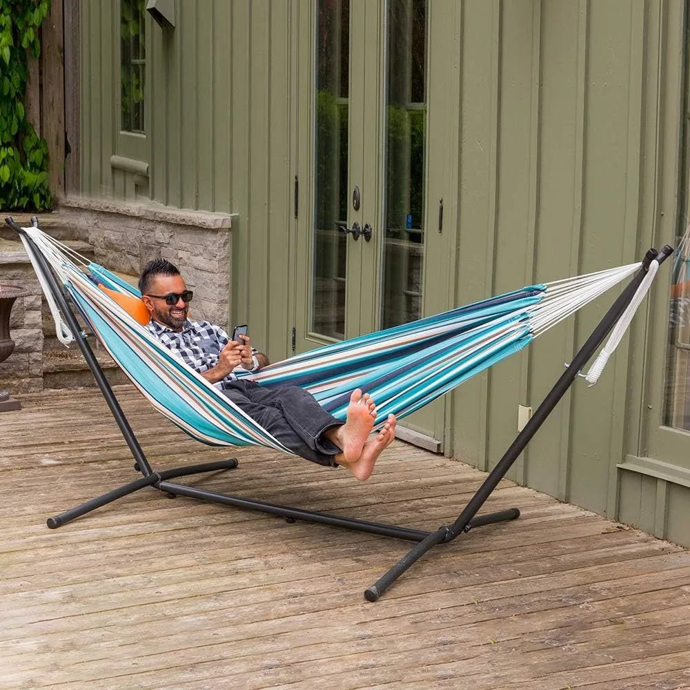 Double Sunbrella Hammock with Space Saving Steel Stand, 450 lb Capacity - Premium Carry Bag Included (Token Surfside)