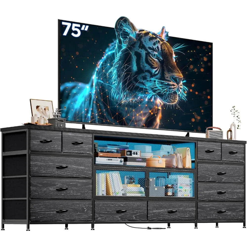 ZHUXIANG TV Stand With LED Lighting And Charging Station