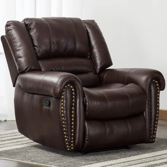Leather Recliner Chair, Classic and Traditional Manual Recliner Chair with Comfortable Arms and Back Single Sofa for Living Roo