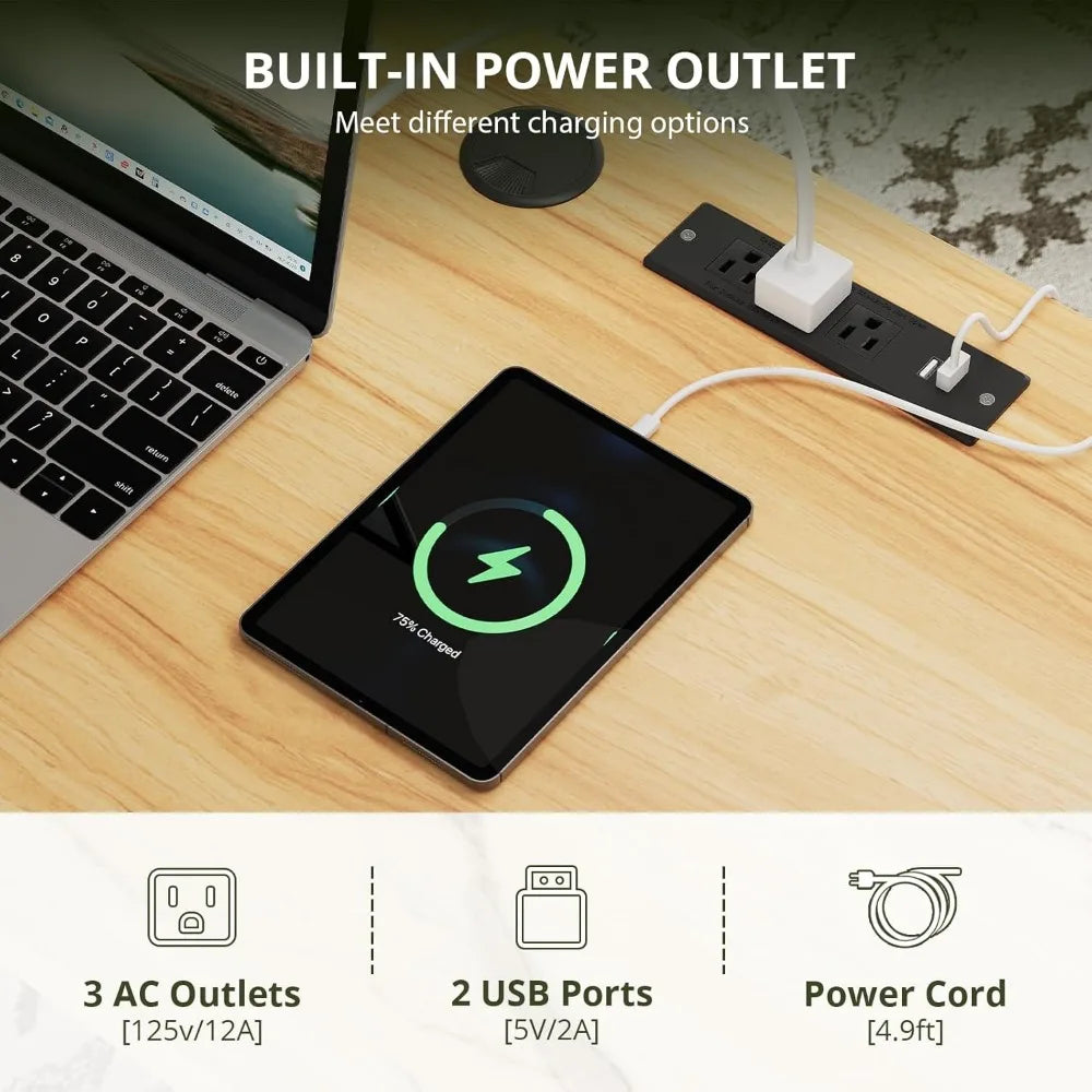 ZHUOTING Fluted Modern Executive Desk With File Cabinet Drawers